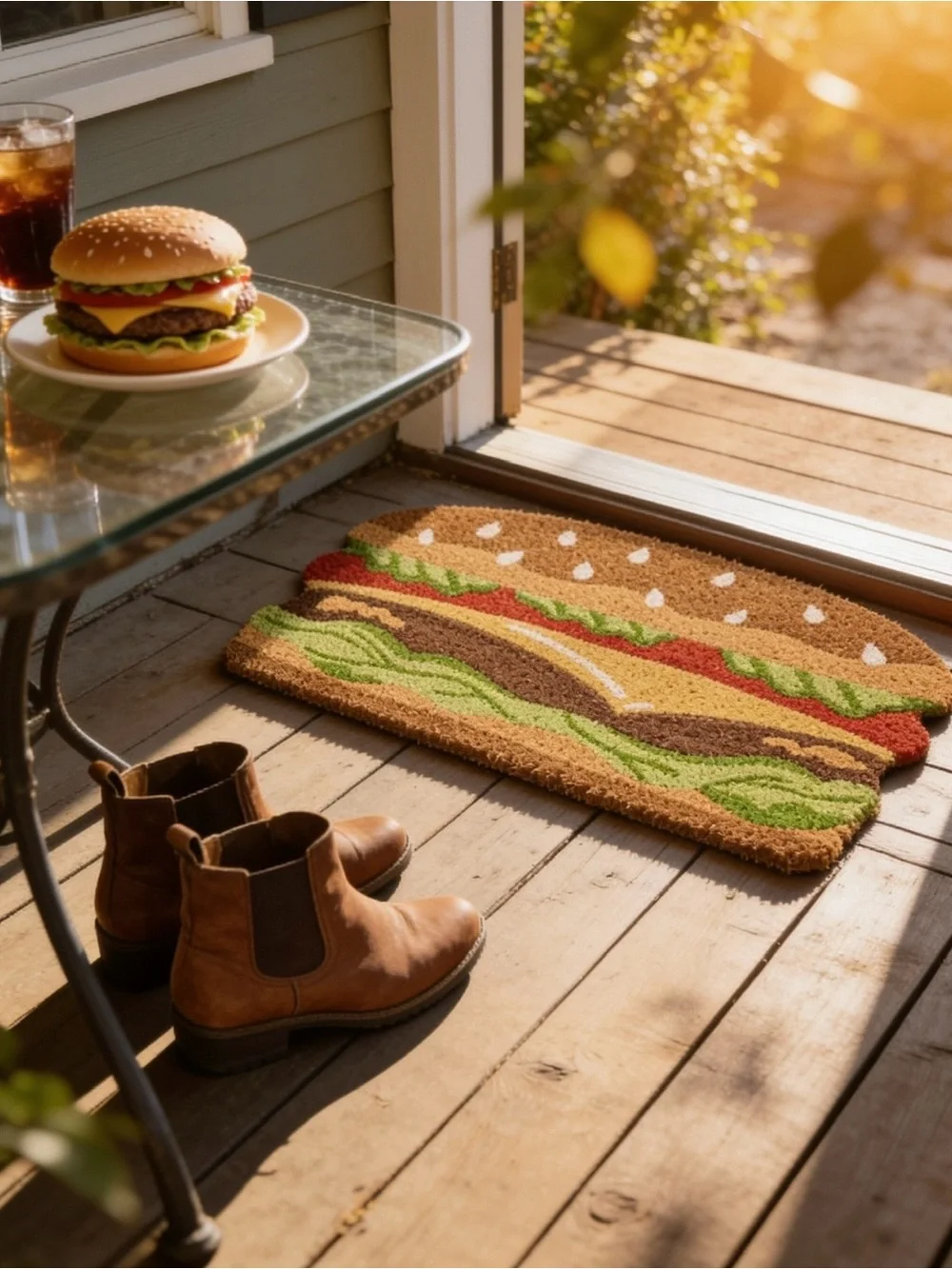 Hamburger Doormat in Brown, Green, Red, Cream - Home Accents